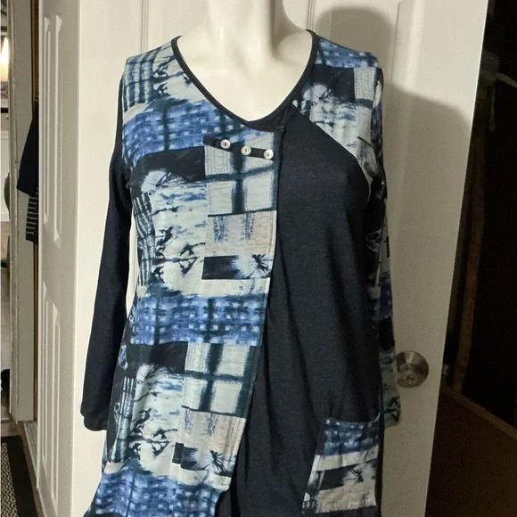 Parsley & Sage Navy and Blue Patchwork Blouse - Picture 2 of 8